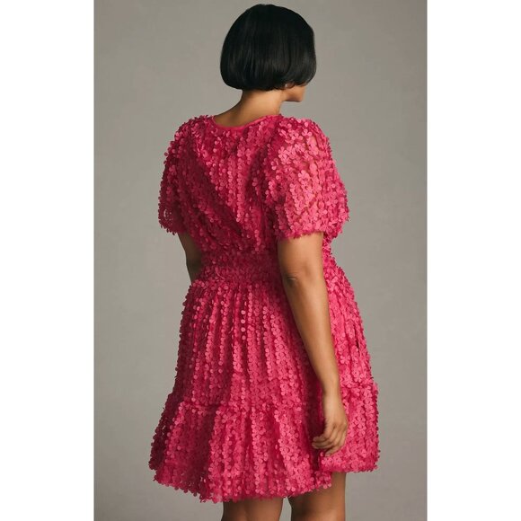 Anthropologie The Somerset Mini Dress Floral Applique Edition Hot Pink Large - Picture 13 of 15